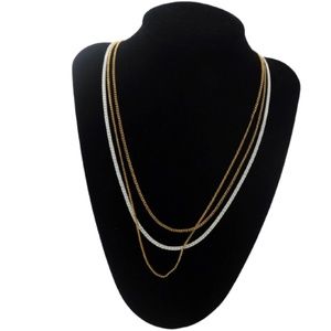 VINTAGE 1970s MONET WHITE & GOLD-TONE TRIPLE CHAIN NECKLACE~20”